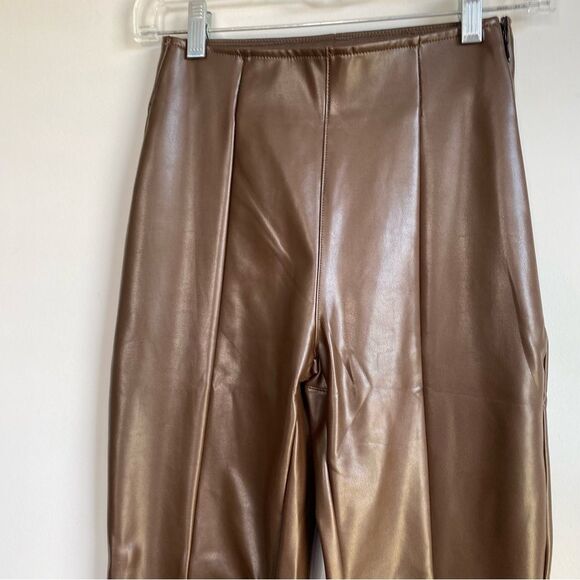 Abercrombie & Fitch Vegan Leather Brown Flare Pants - Picture 7 of 10